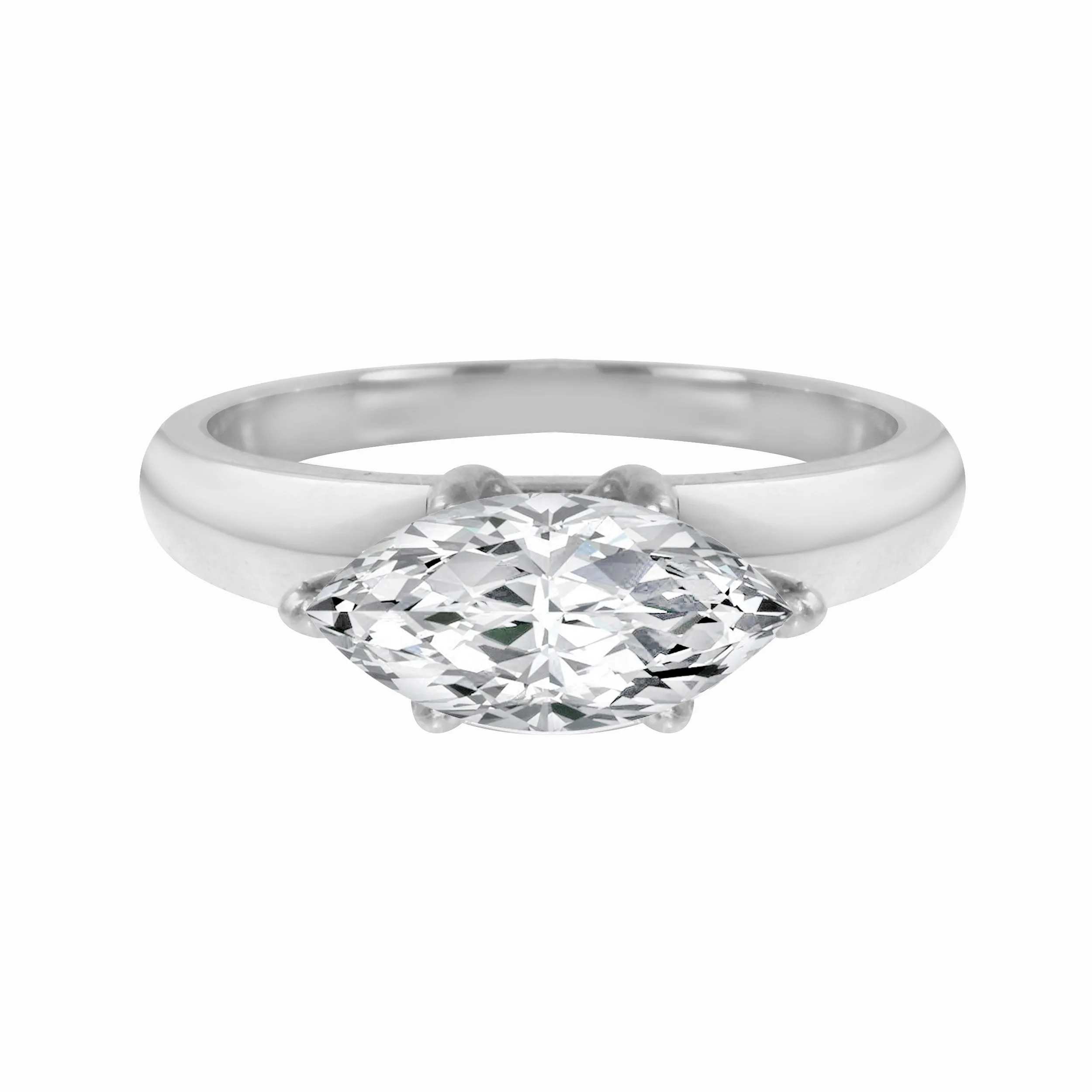 East-West Solitaire Marquise Diamond Wide Knife Edge Engagement Ring Setting