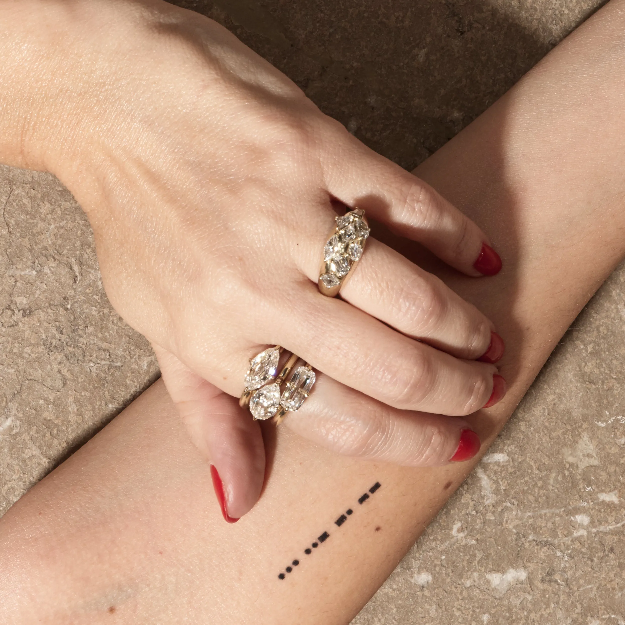 East-West Step Cut Pear Ring