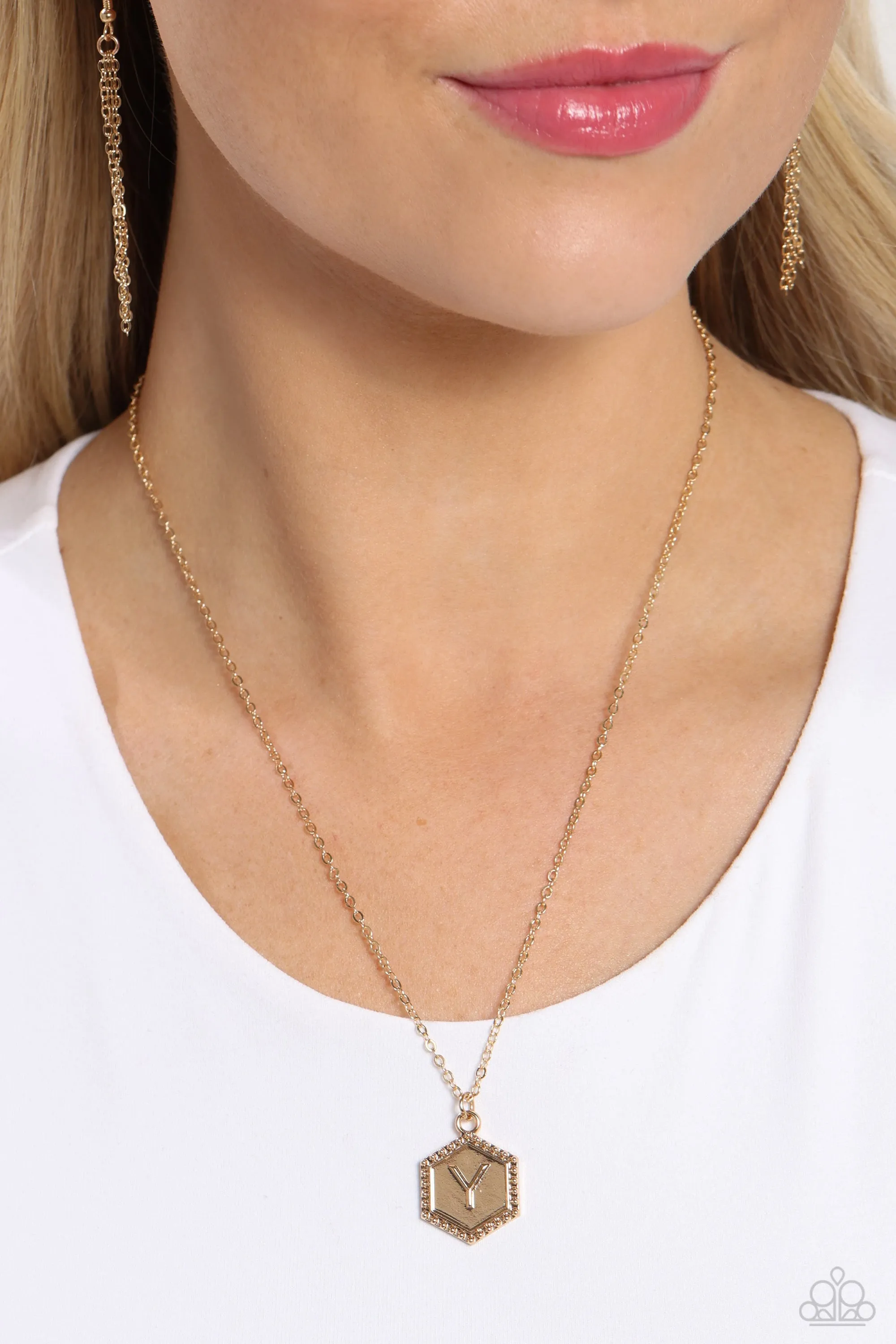 Emblematic Elegance - Gold - Y - Initial Pendant Paparazzi Short Necklace