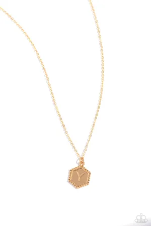 Emblematic Elegance - Gold - Y - Initial Pendant Paparazzi Short Necklace