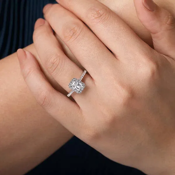 Emerald Cut Halo Diamond Engagement Ring Mounting
