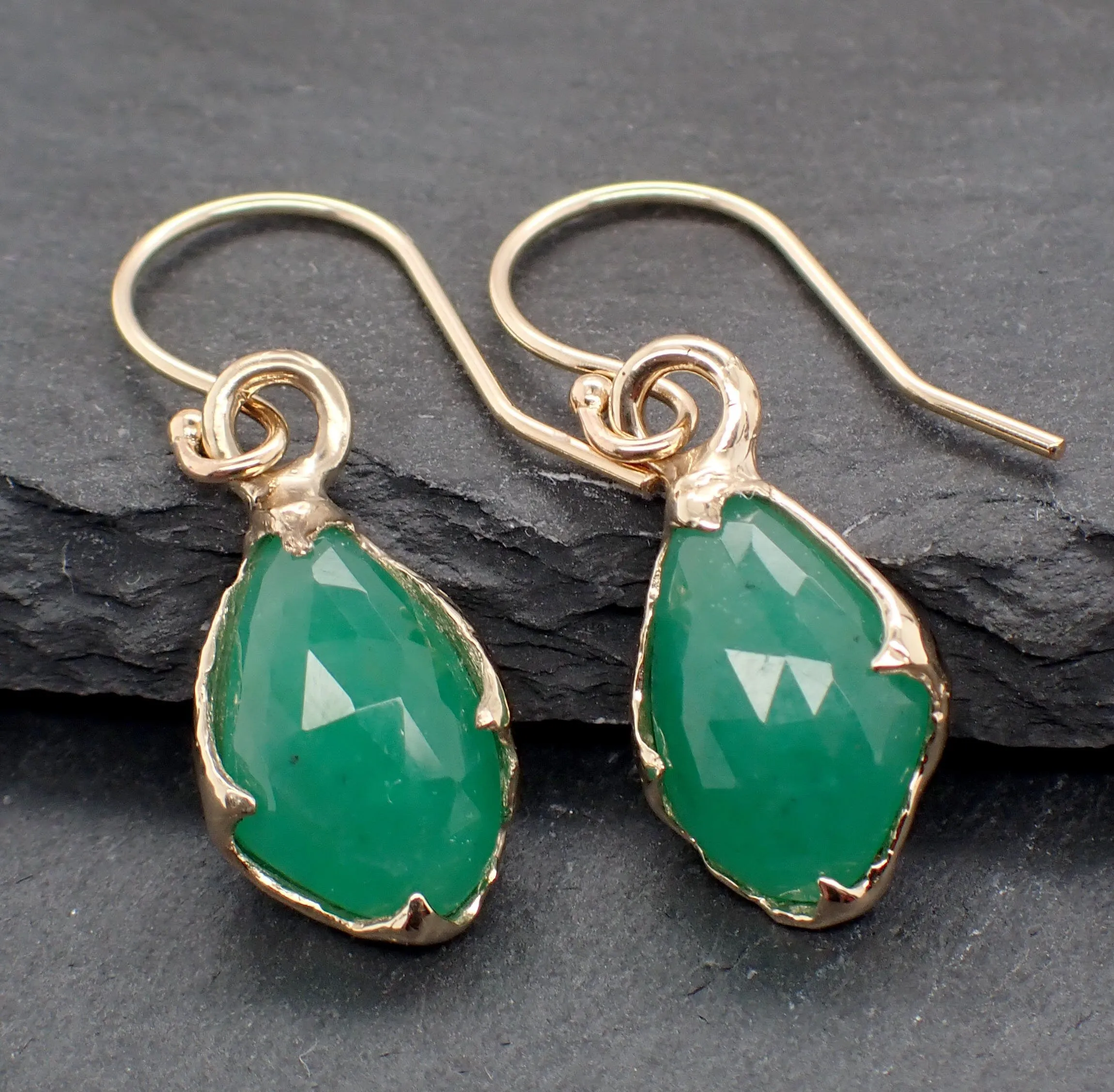 Emerald Fancy cut dangle earrings 14k 3324