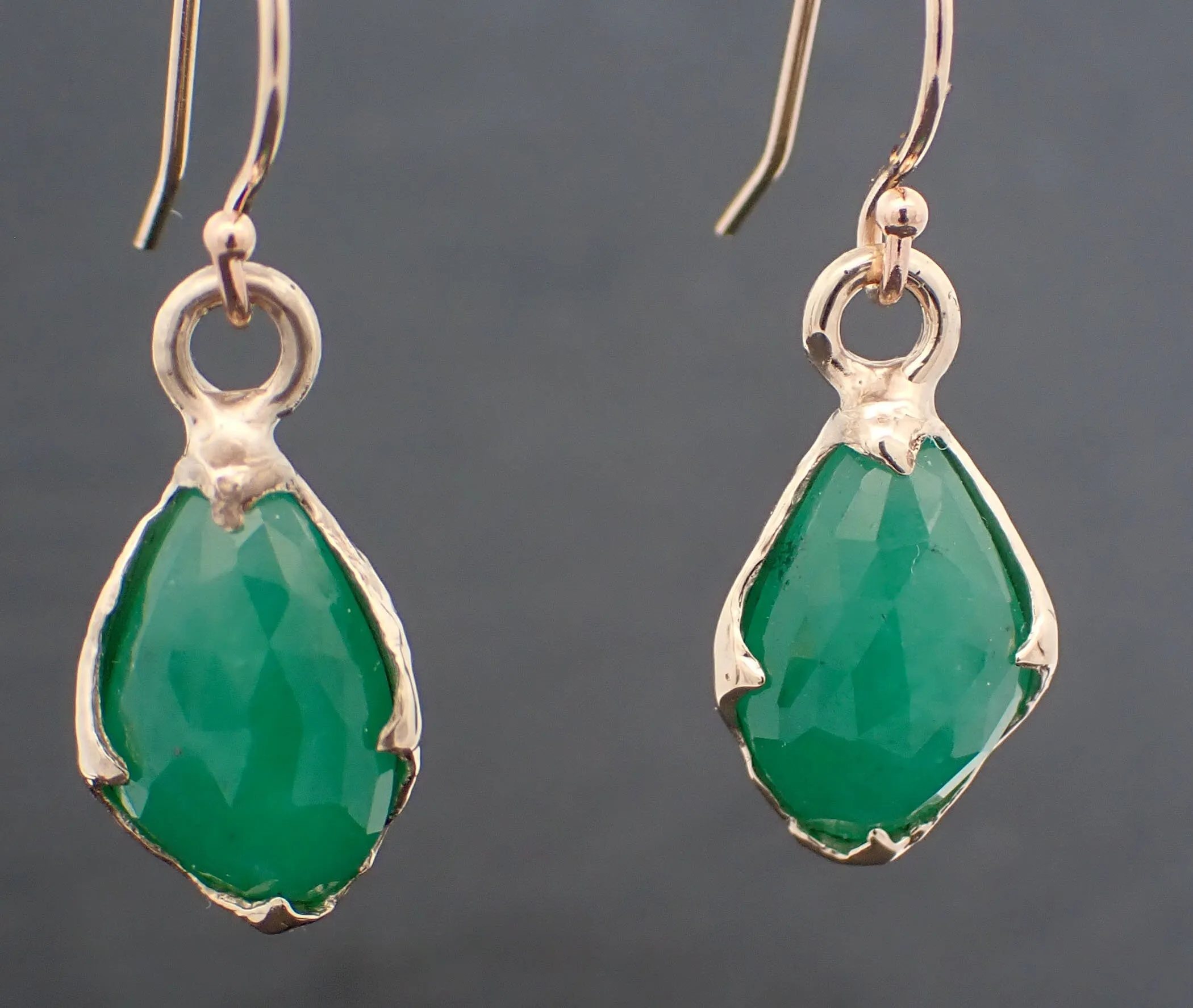 Emerald Fancy cut dangle earrings 14k 3324