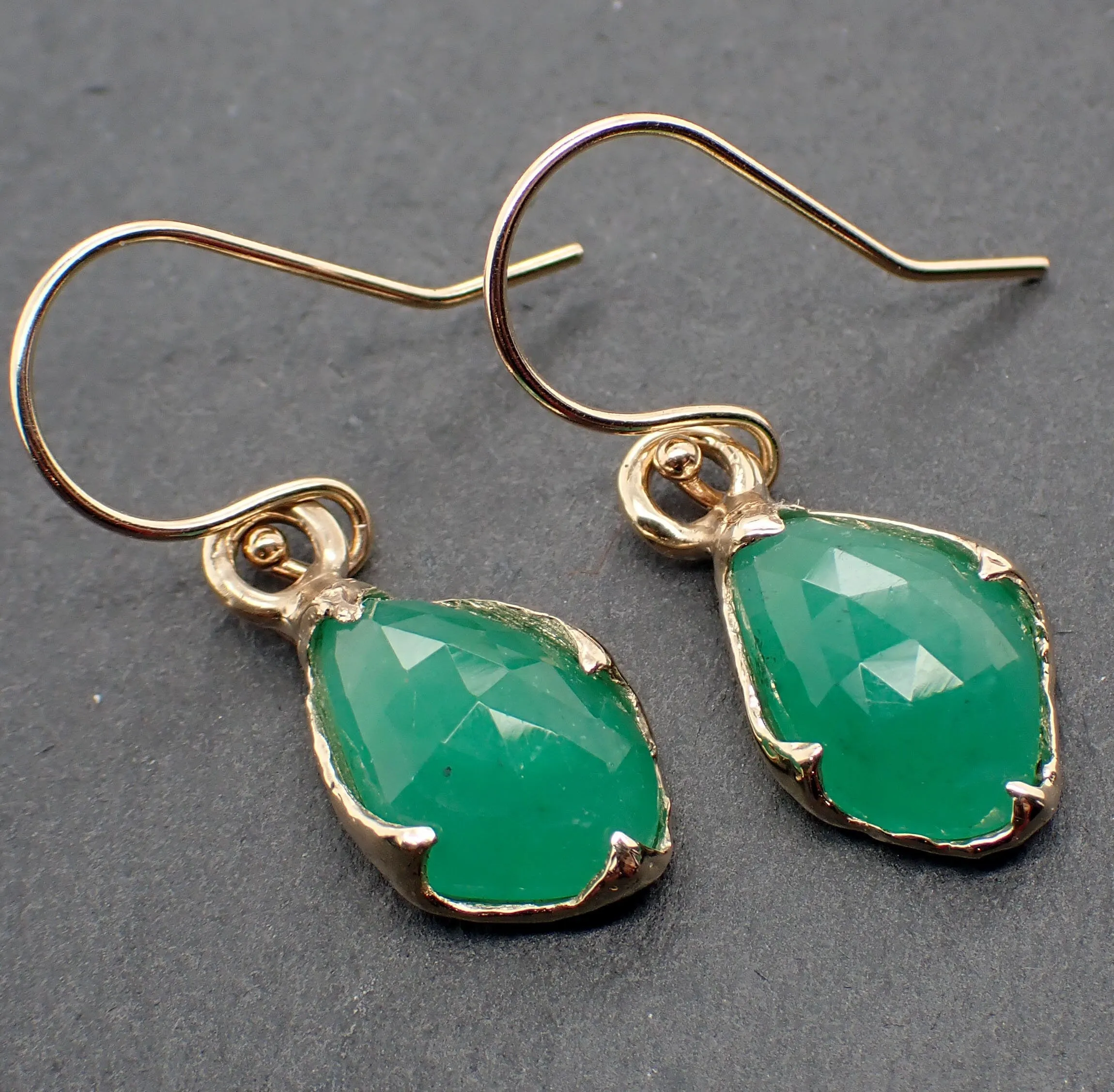 Emerald Fancy cut dangle earrings 14k 3324