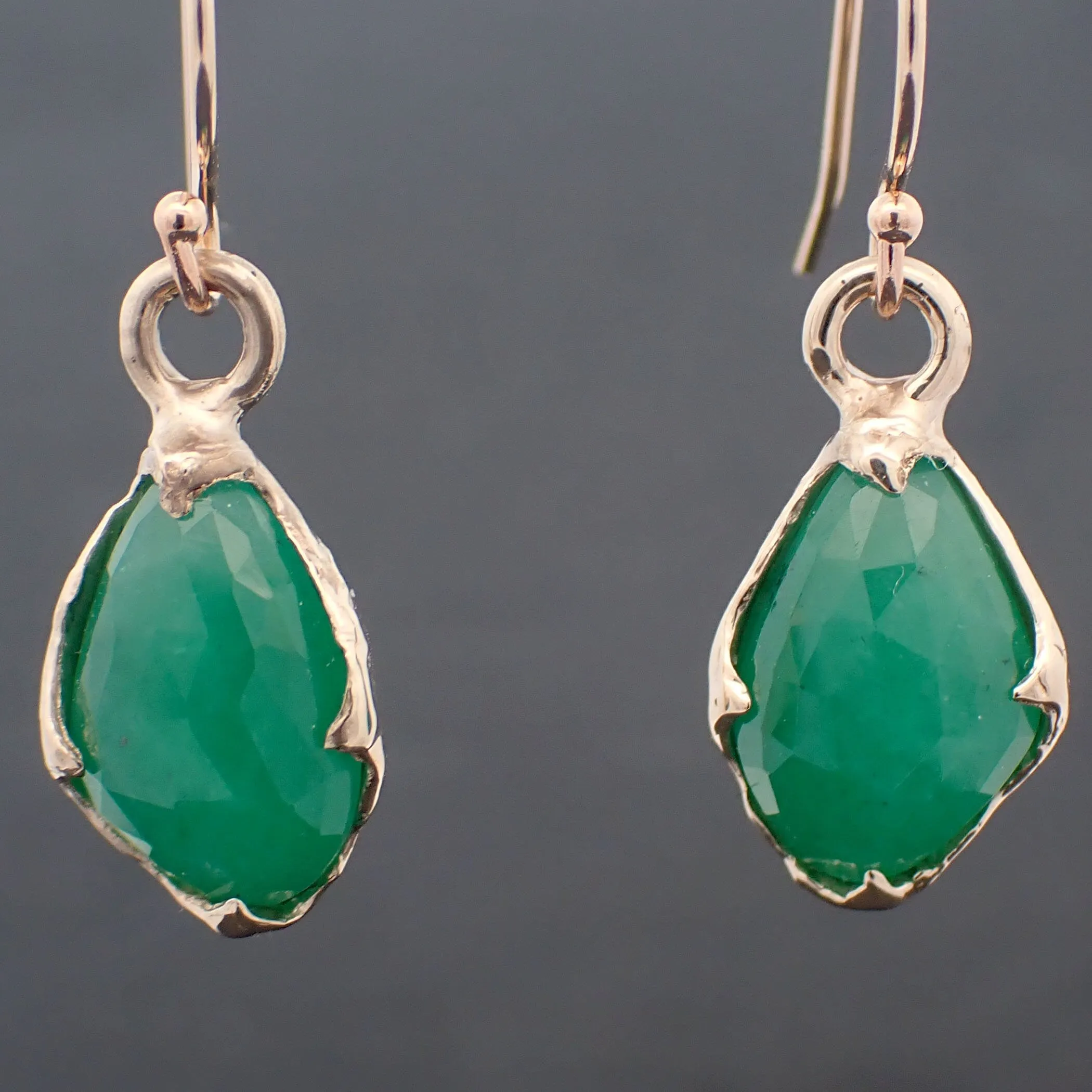Emerald Fancy cut dangle earrings 14k 3324