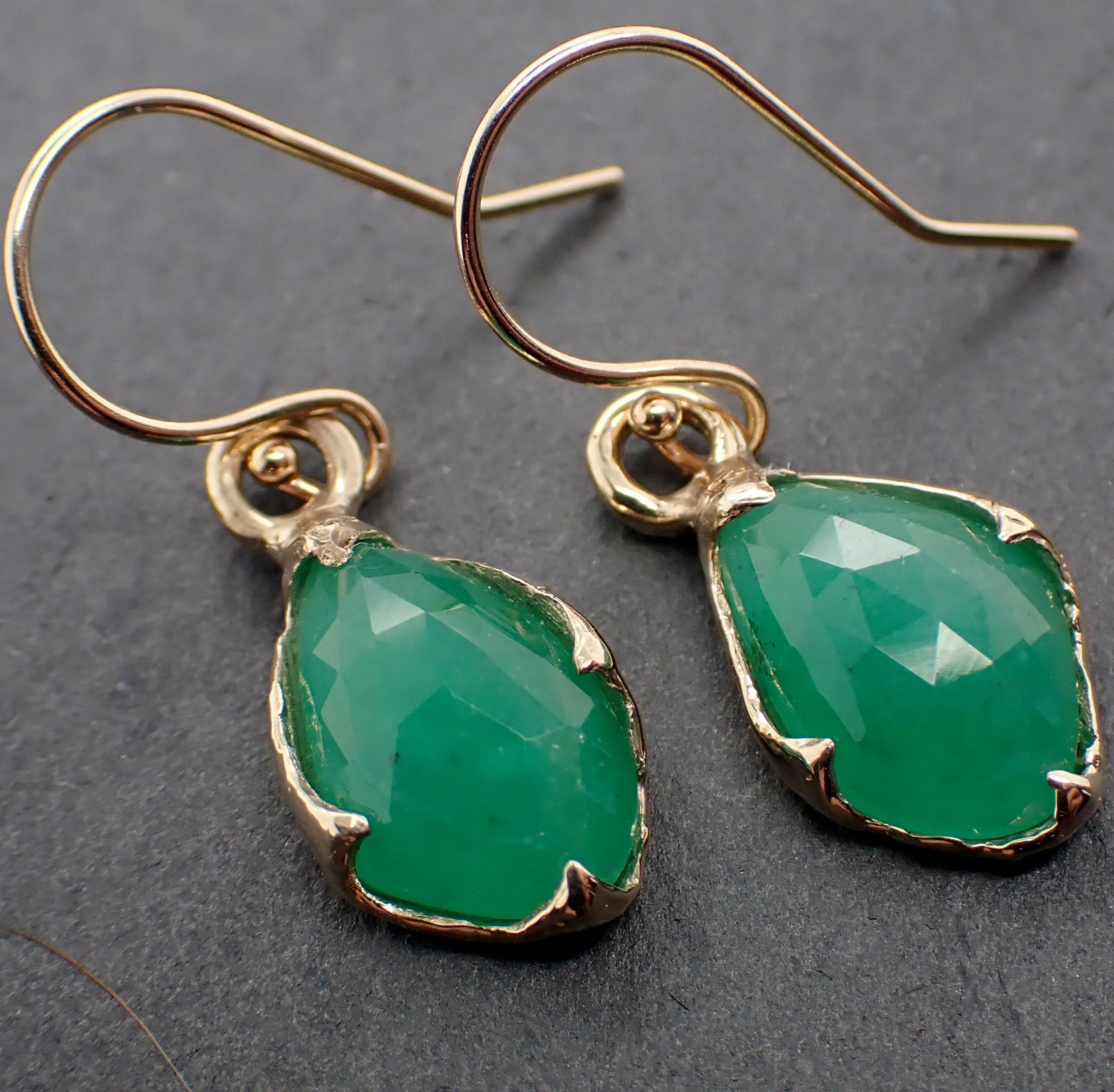 Emerald Fancy cut dangle earrings 14k 3324