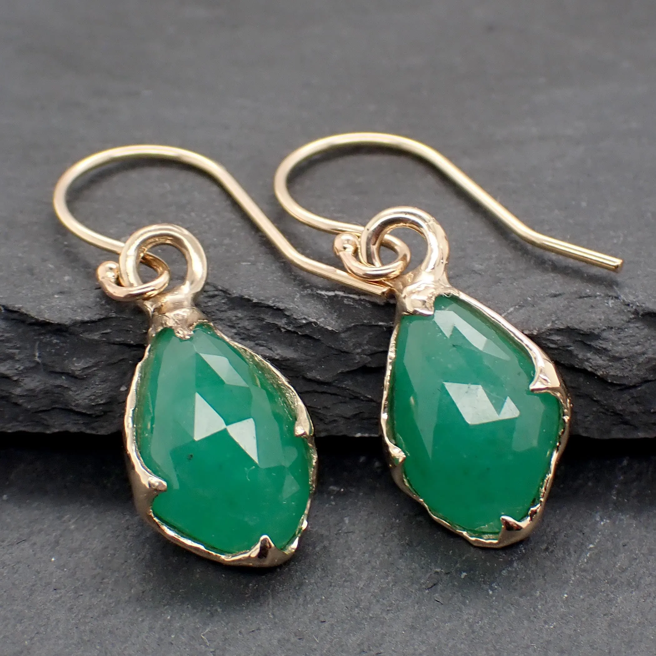 Emerald Fancy cut dangle earrings 14k 3324