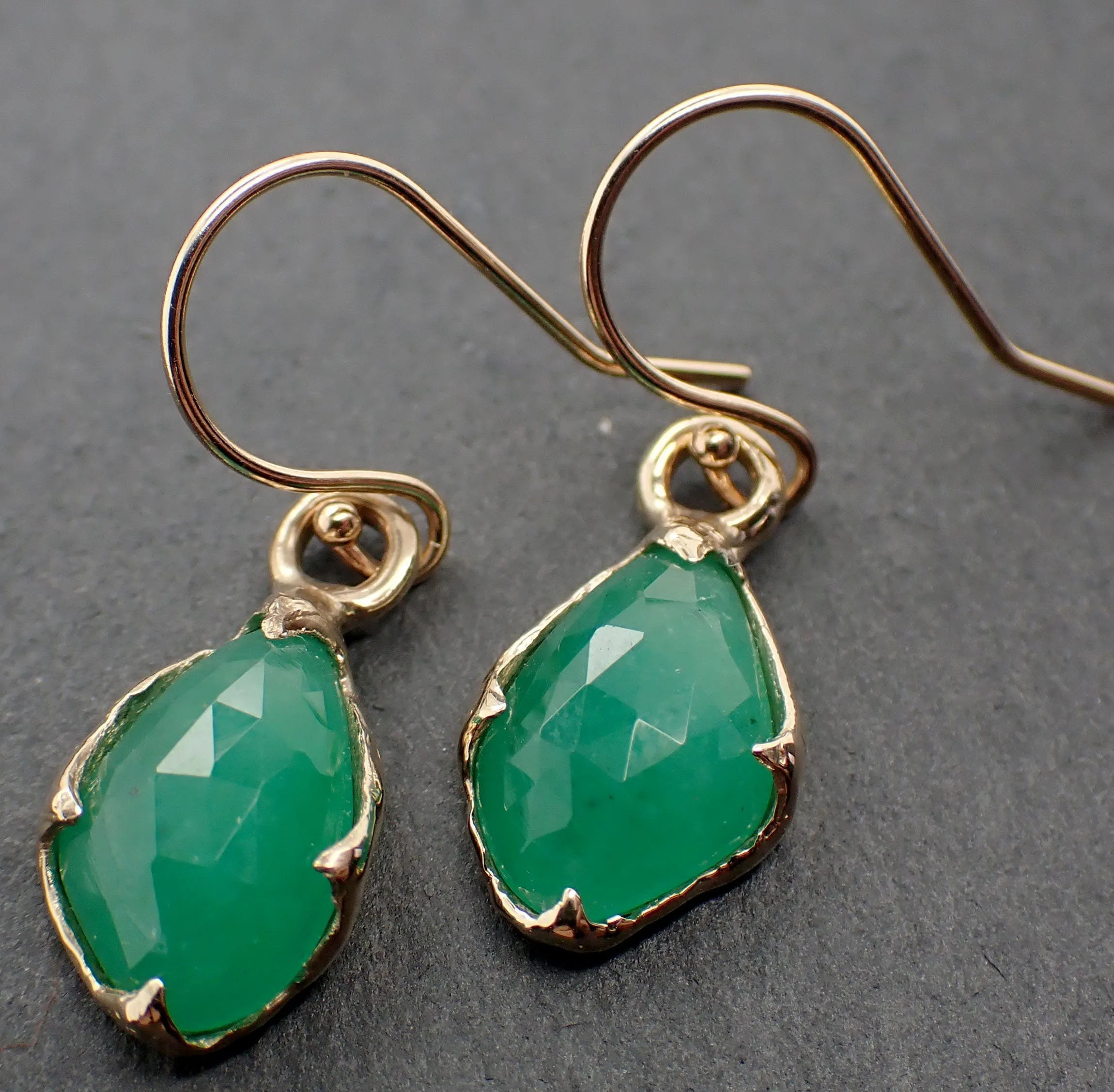 Emerald Fancy cut dangle earrings 14k 3324