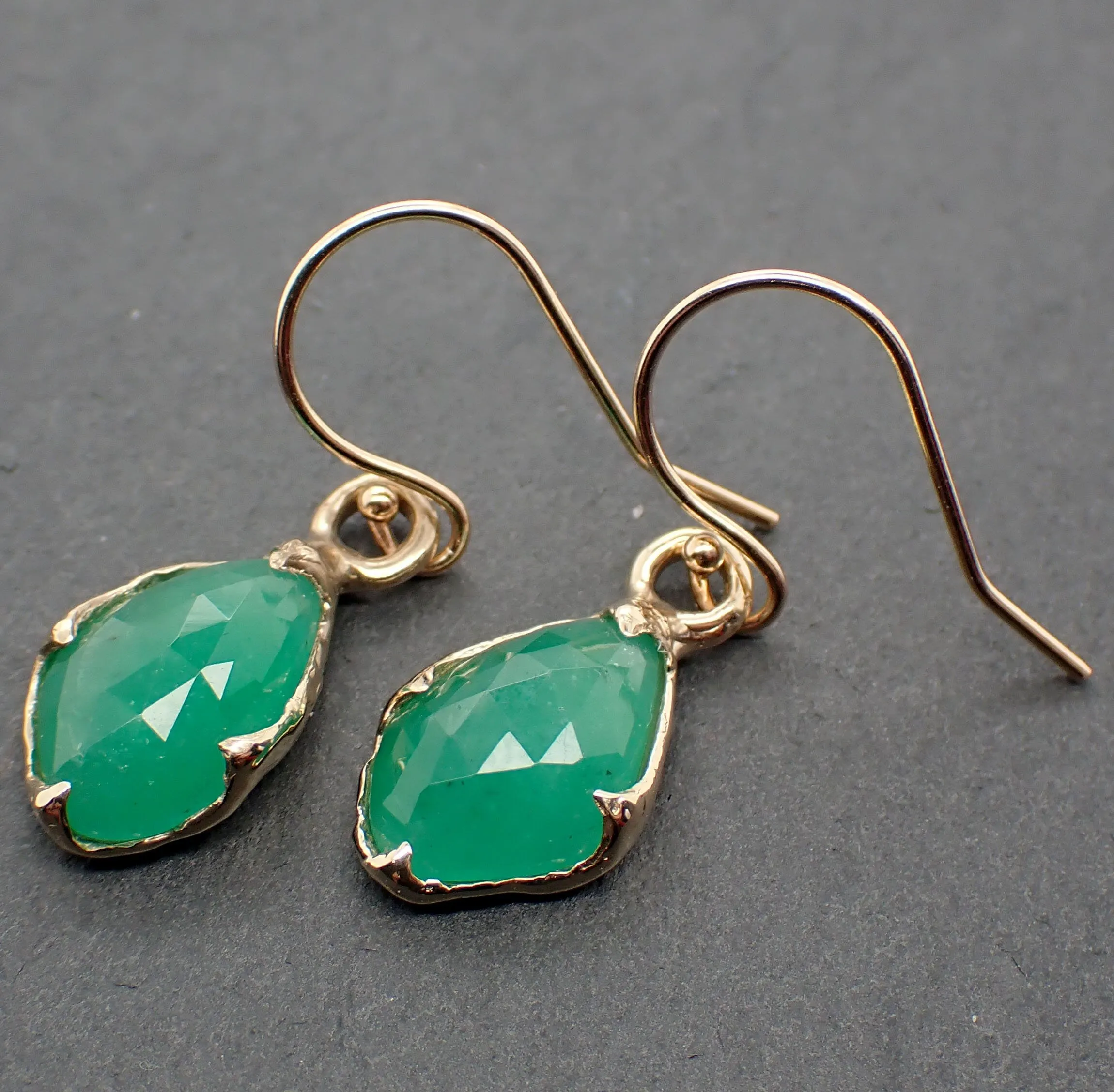 Emerald Fancy cut dangle earrings 14k 3324