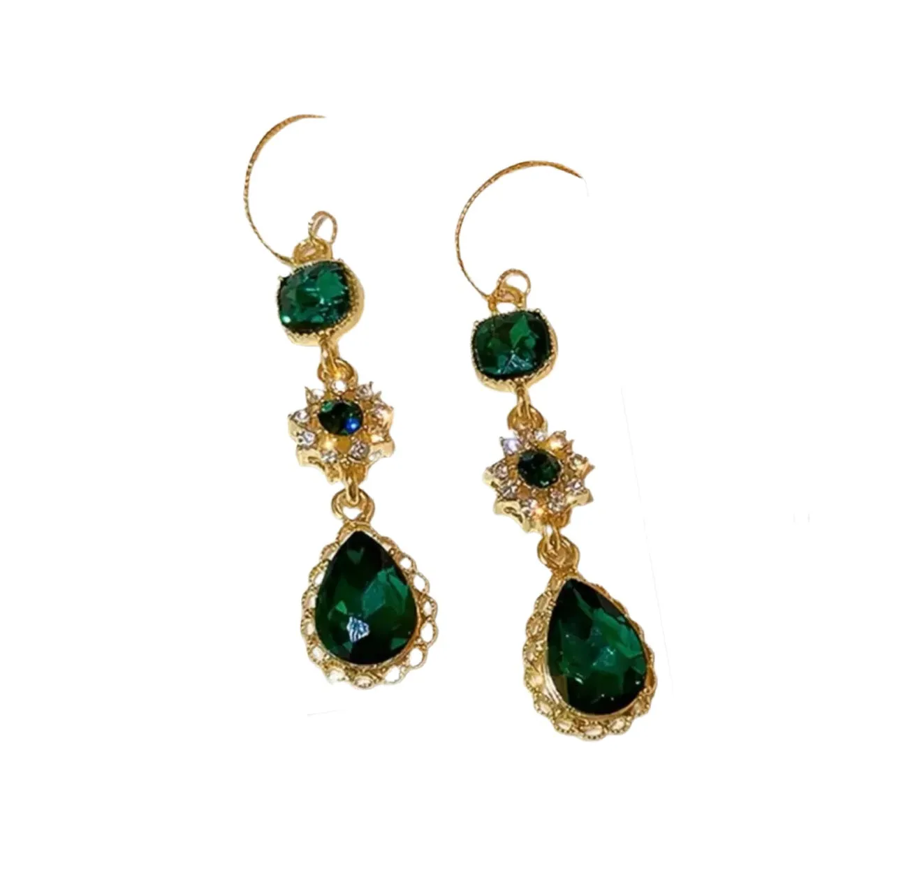 Emerald Green Glass Earrings