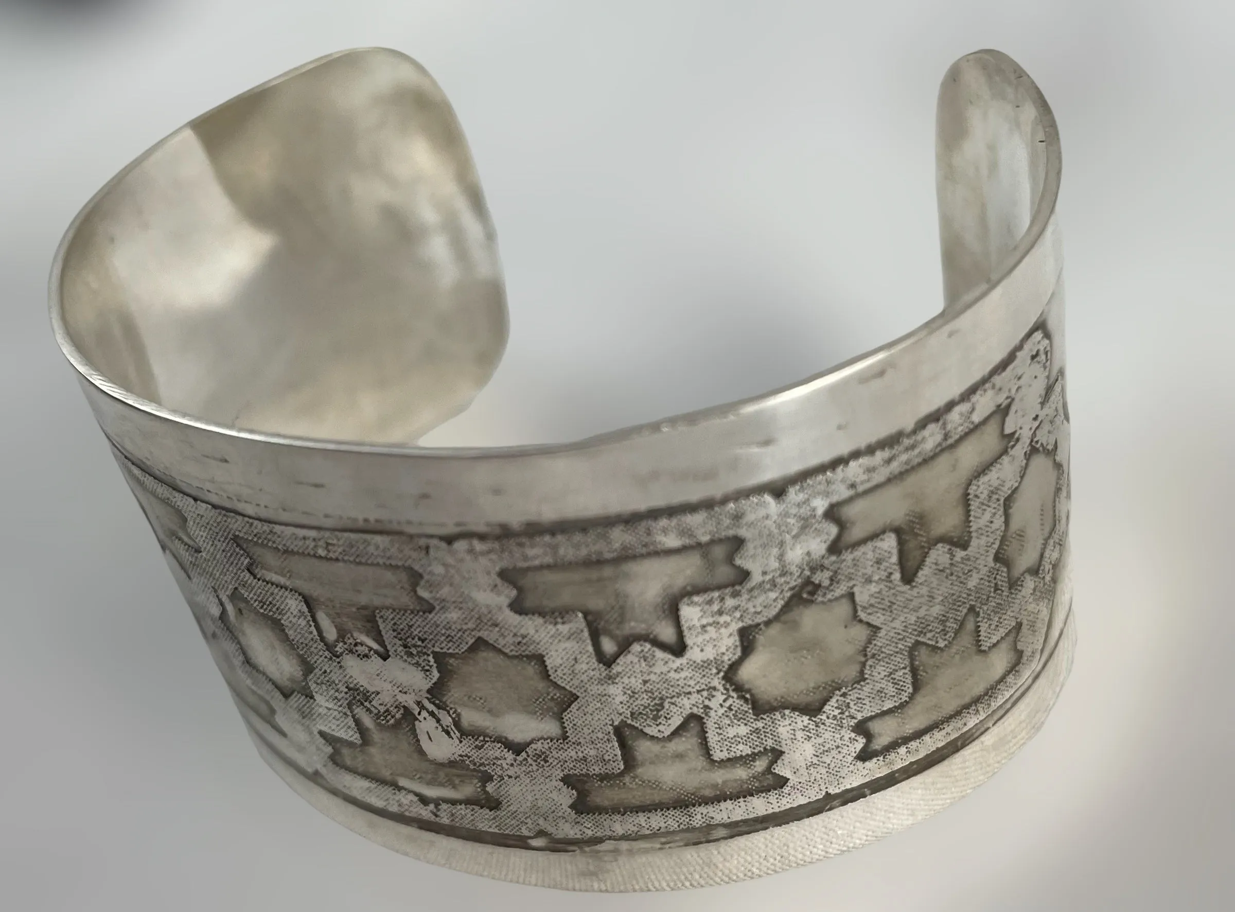 Etched Sterling Silver Cuff Bracelet - Southwestern Pattern