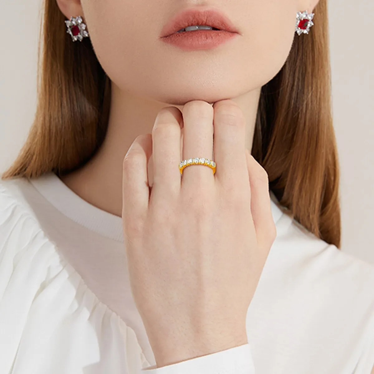 Eternity Bubble Moissanite Ring 14K Gold For Women Jewelry