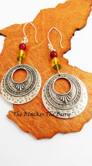 Ethnic Earrings Silver Long Beaded Women Rasta Jewelry