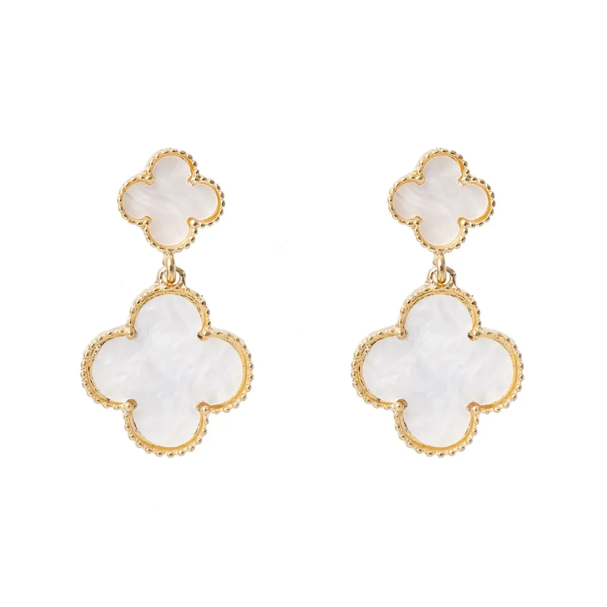 Eva Clover Drop Earrings (White)