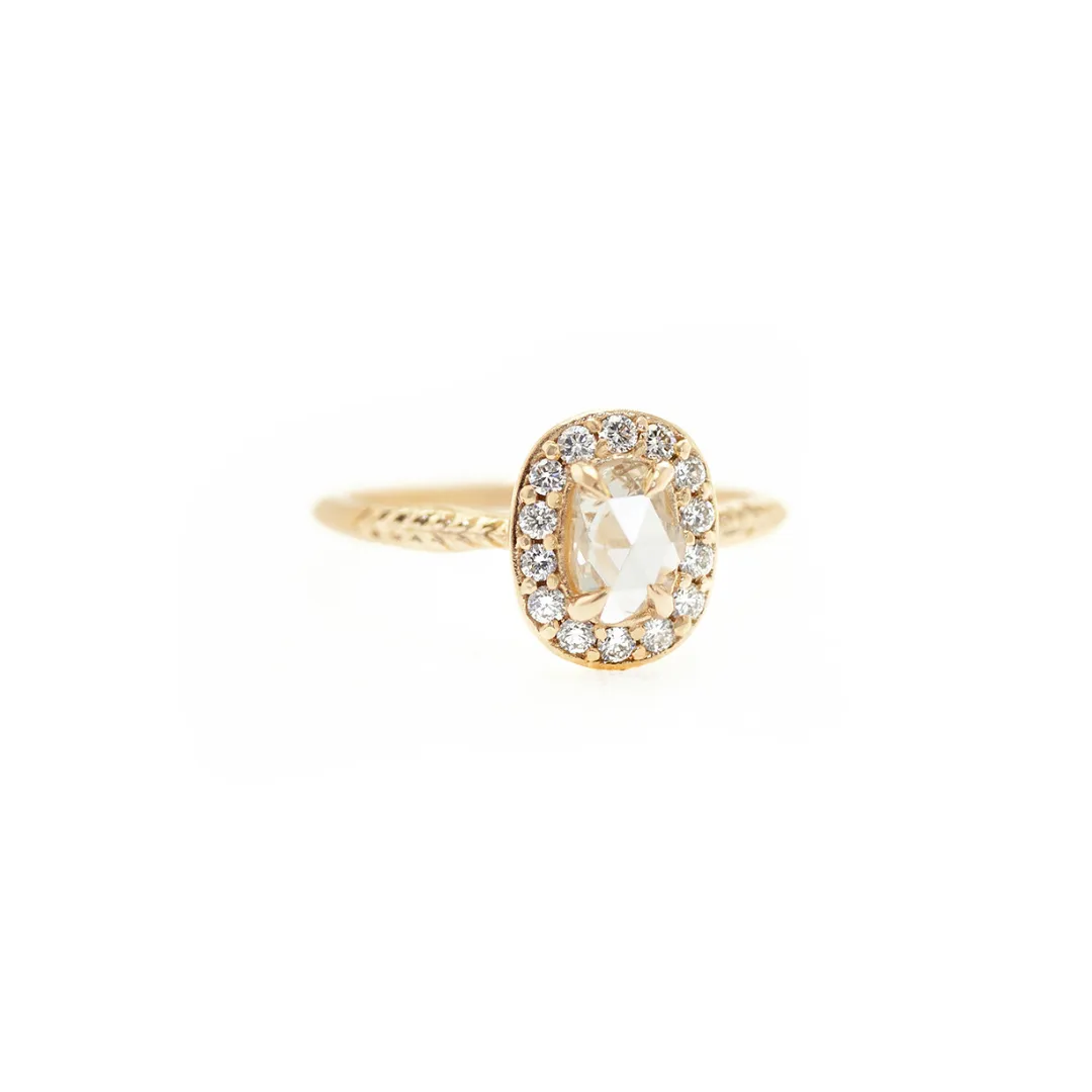Evergreen Antique Rose Cut Diamond Halo Engagement Ring