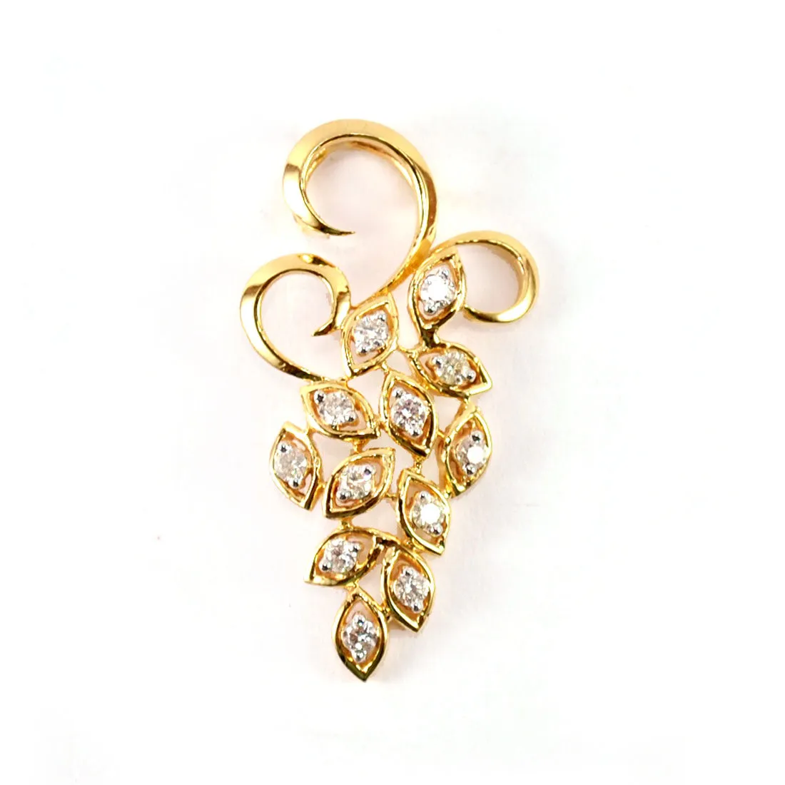 Everyday Use Diamond Cluster Pendant, Grape Bunch Diamond Necklace Pendant in 14K Yellow Gold, Peacock Shaped Pendant necklace