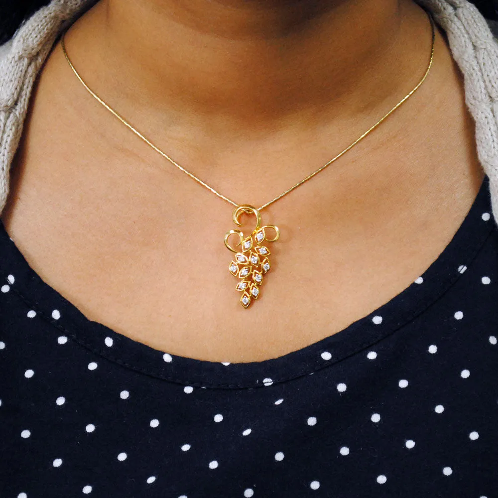 Everyday Use Diamond Cluster Pendant, Grape Bunch Diamond Necklace Pendant in 14K Yellow Gold, Peacock Shaped Pendant necklace