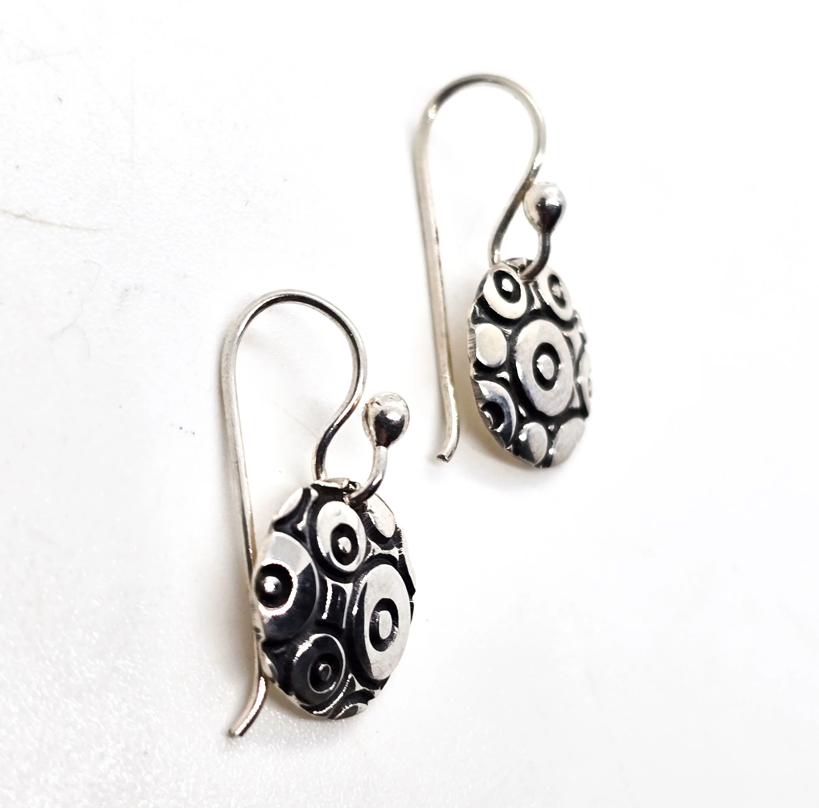 Far Fetched Cobble stone signed spotted drop sterling silver earrings