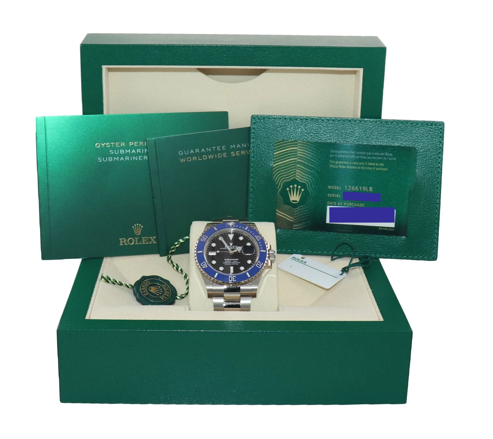 FEB 2021 BRAND NEW PAPERS Rolex Submariner Blue Smurf 126619 White Gold Watch