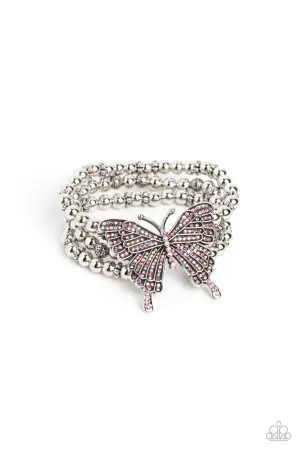 First WINGS First - Pink - Oversized Iridescent Rhinestone Butterfly Paparazzi Stretchy Bracelet