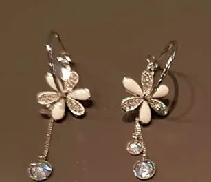Flower Dangle Earrings with Crystals