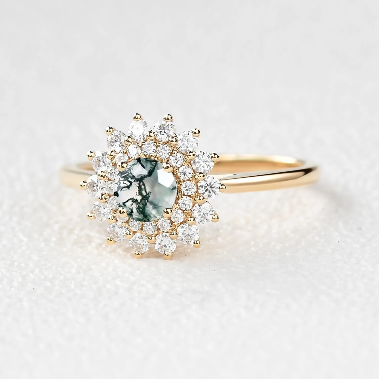 Flower Round Cut Moss Agate Rose Gold Ring