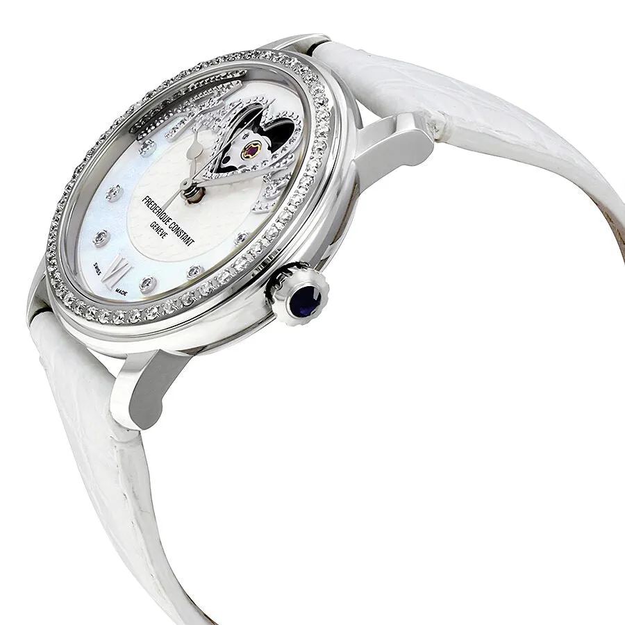 Frederique Constant Heart Beat Automatic Mother of Pearl Dial White Leather Ladies Watch FC-310SQ2PD6