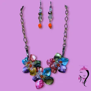 Freshwater Pearl and Crystal Flower Necklace and Earring Set  #19196