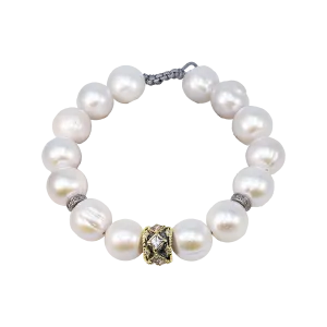 FRESHWATER WHITE PEARLS GOLD COMPONENT PULL BRACELET