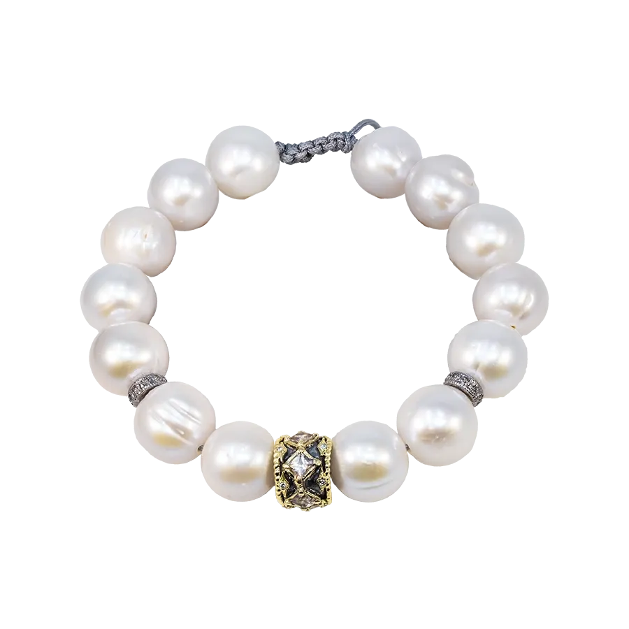 FRESHWATER WHITE PEARLS GOLD COMPONENT PULL BRACELET
