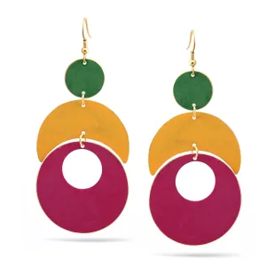 FUCHSIA YELLOW AND GREEN MIX PATINA FINISHED DROP EARRINGS #ER7913 MULTI (BE11)