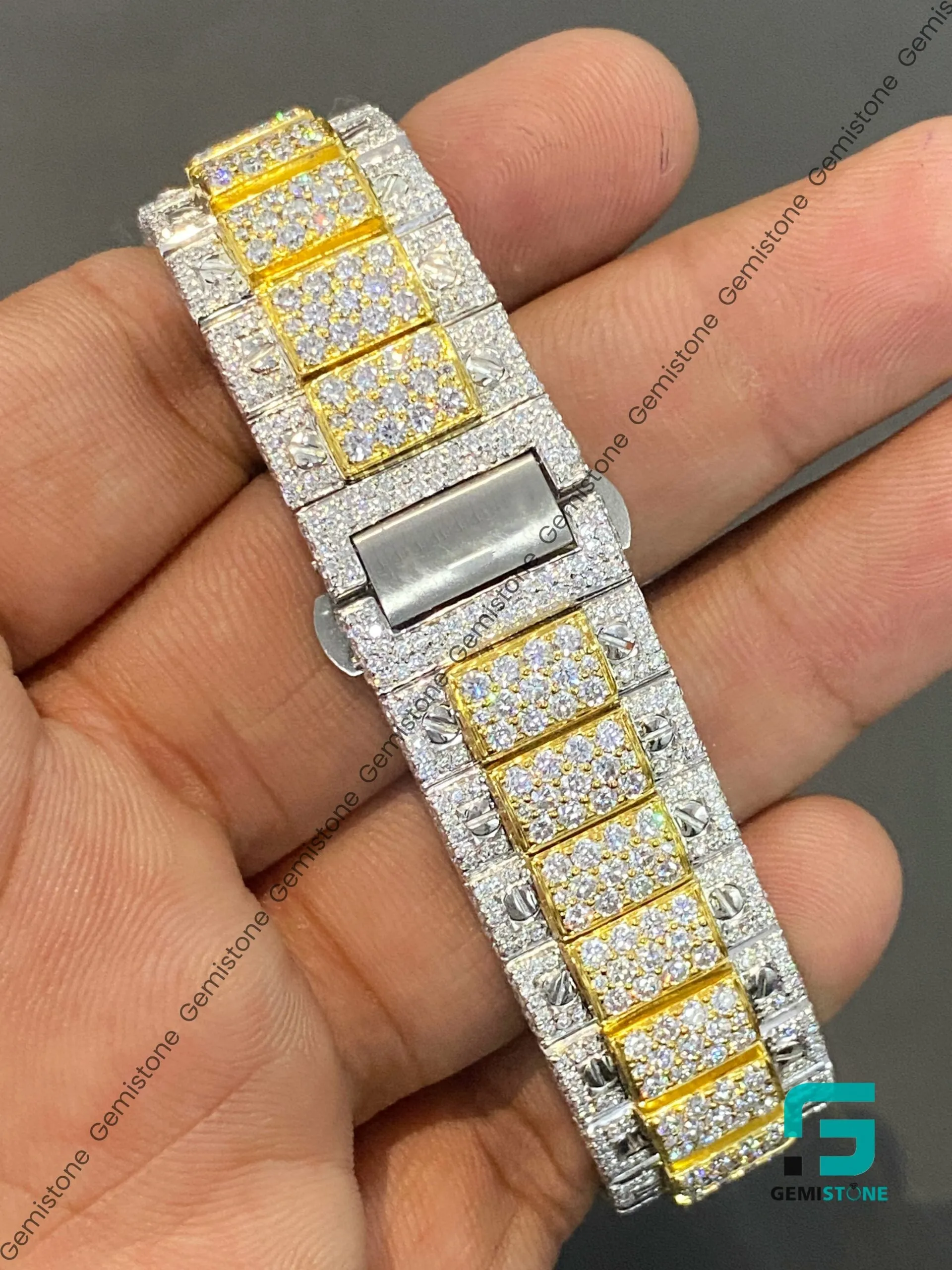 Fully Iced Out Two Tone Moissanite Diamond Studded Watch