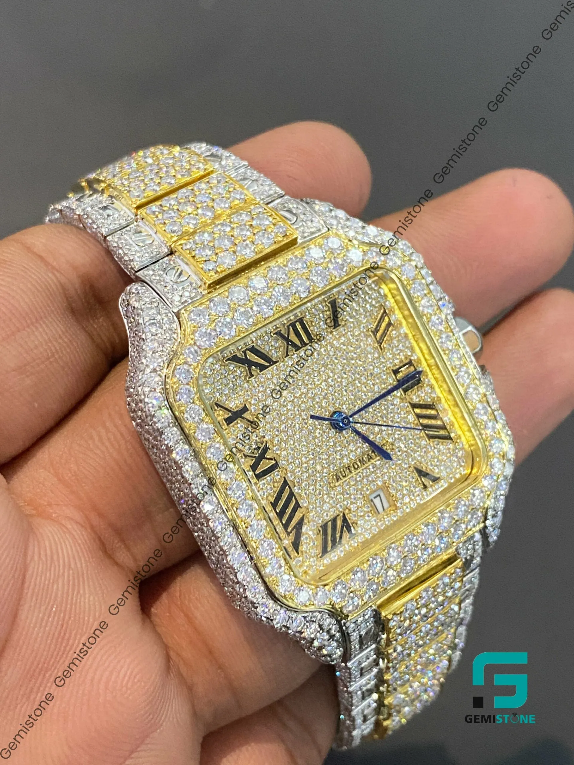 Fully Iced Out Two Tone Moissanite Diamond Studded Watch