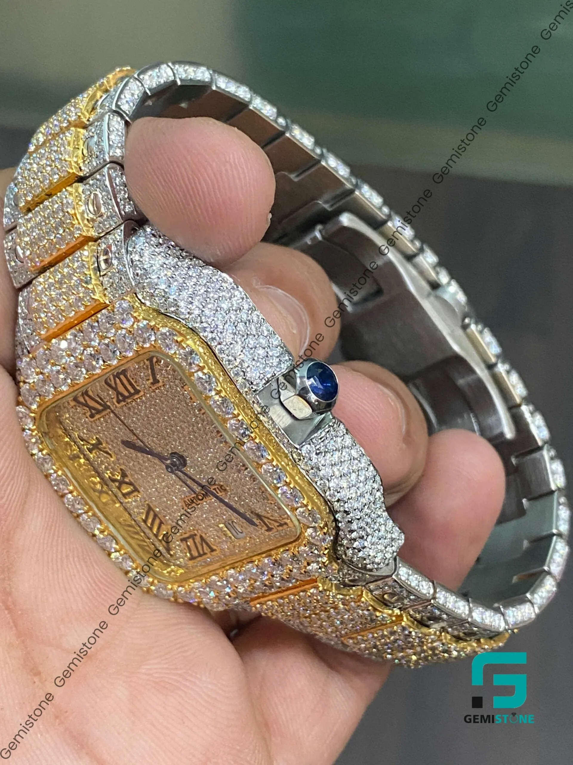 Fully Iced Out Two Tone Moissanite Diamond Studded Watch