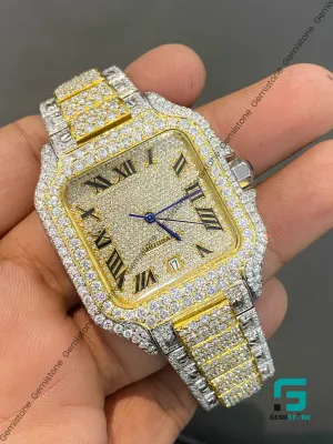 Fully Iced Out Two Tone Moissanite Diamond Studded Watch