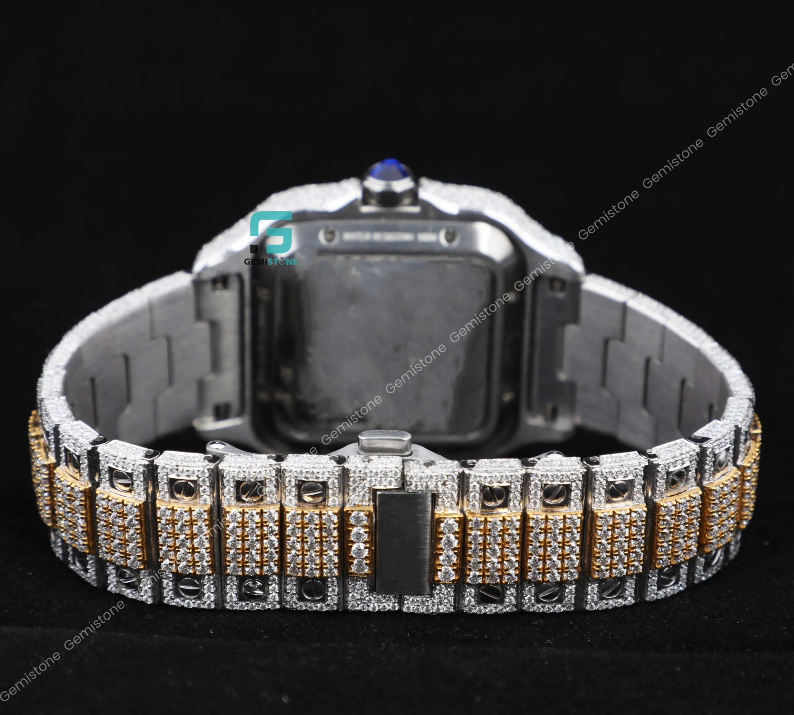Fully VVS Moissanite Studded Two Tone Skeleton Diamond Watch