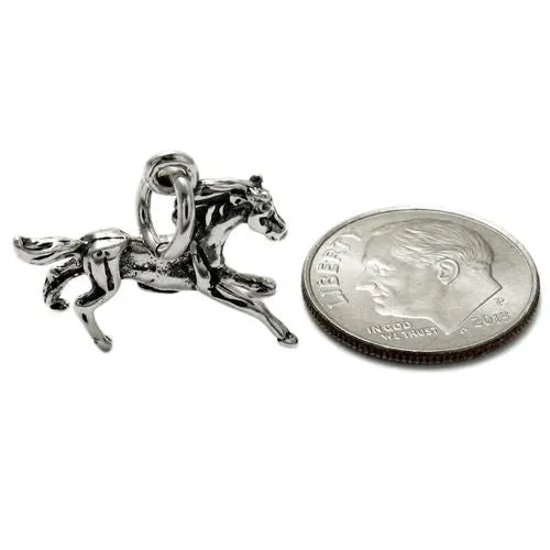 Galloping Horse Euro Bead Charm in 3D Sterling Silver.