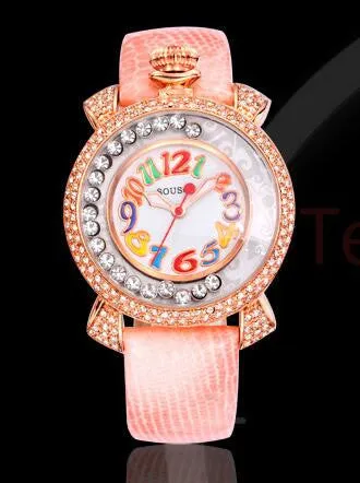 Genuine Leather Strap Big Women Watch Crystal Diamond Dress Ladies Casual Quartz Watches Party Wristwatch Red Watches SouSou