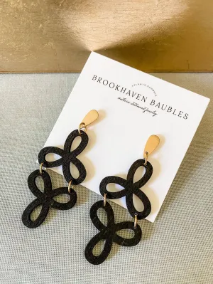Geometric Wood Dangle Earrings with Gold Beading