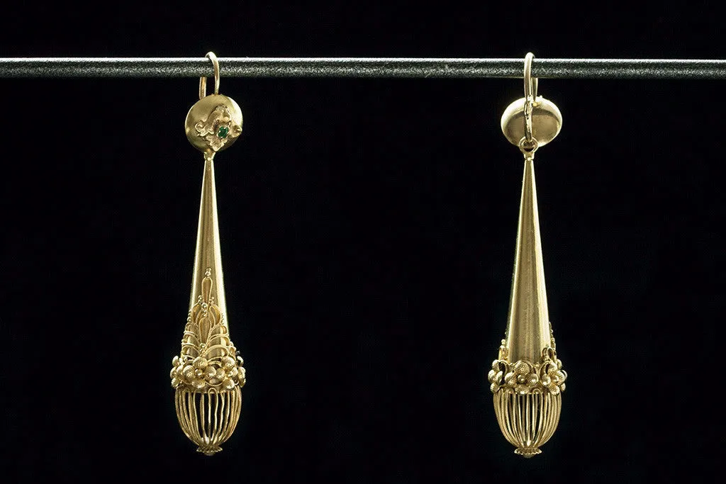 Georgian Gold and Emerald Torpedo Earrings