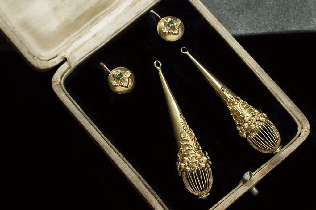 Georgian Gold and Emerald Torpedo Earrings