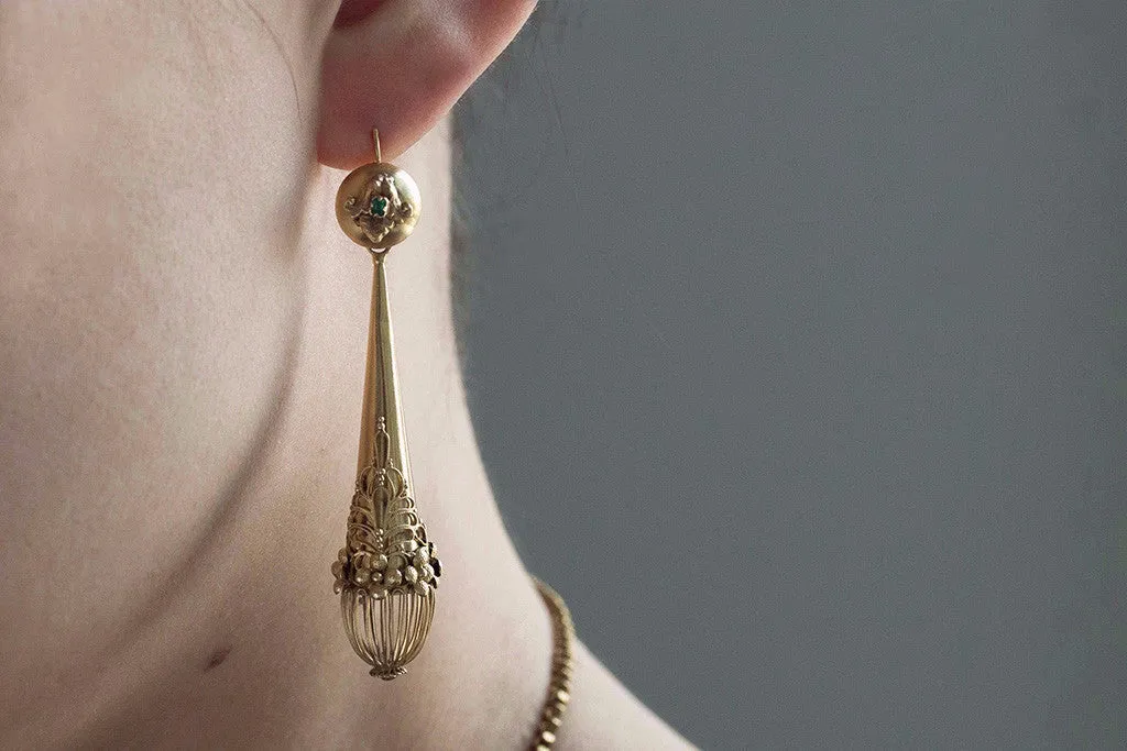 Georgian Gold and Emerald Torpedo Earrings