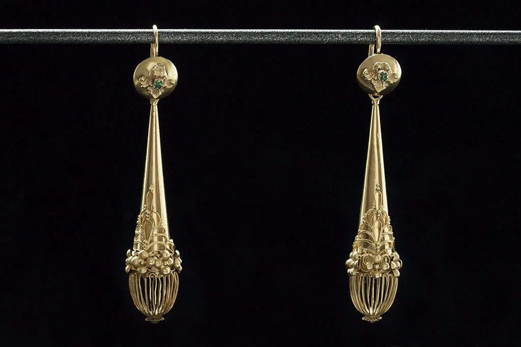 Georgian Gold and Emerald Torpedo Earrings