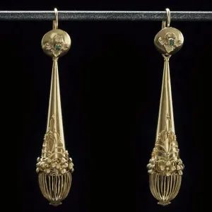 Georgian Gold and Emerald Torpedo Earrings