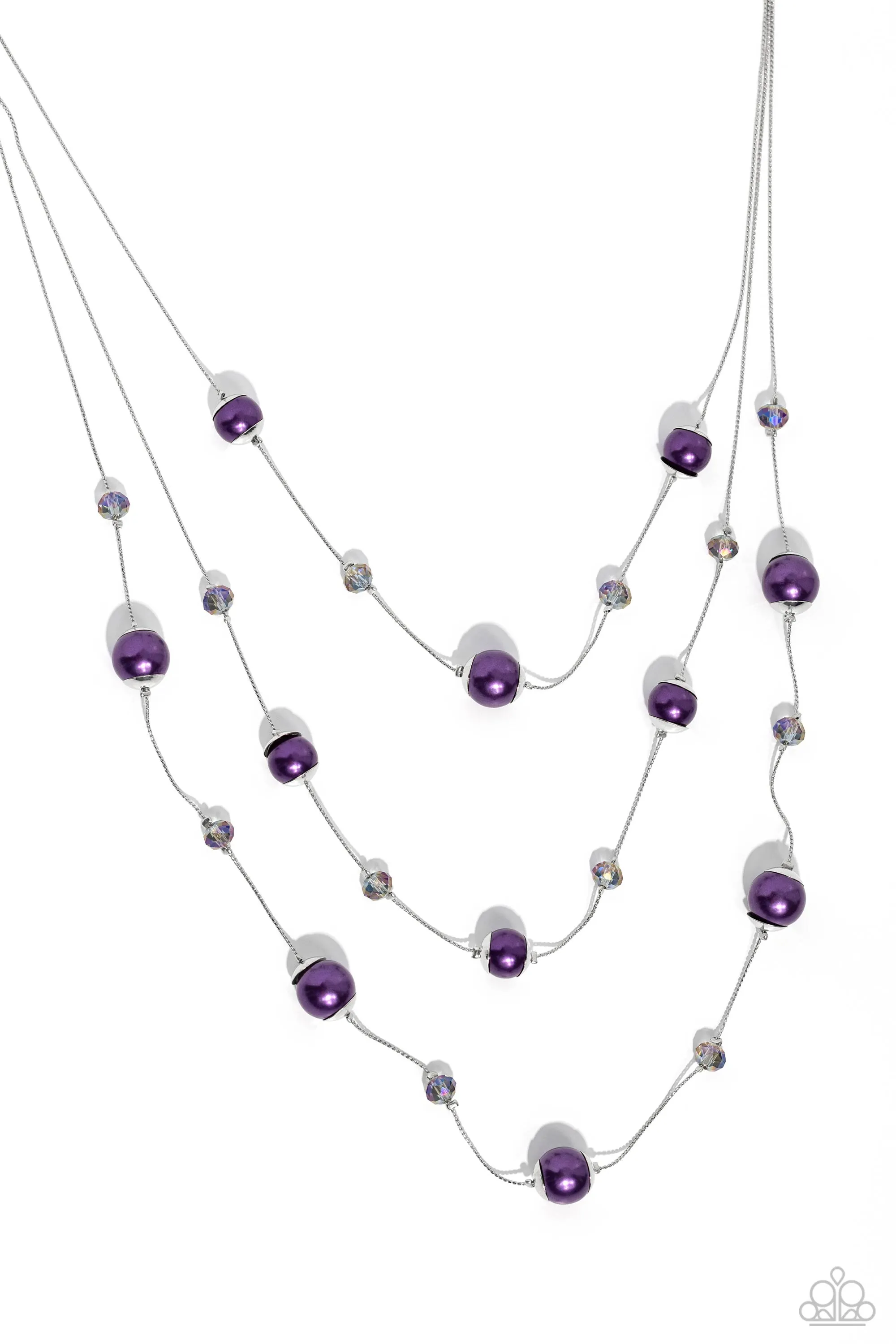 Glistening Gamut - Purple - Pearl and Beaded Tiered Paparazzi Short Necklace