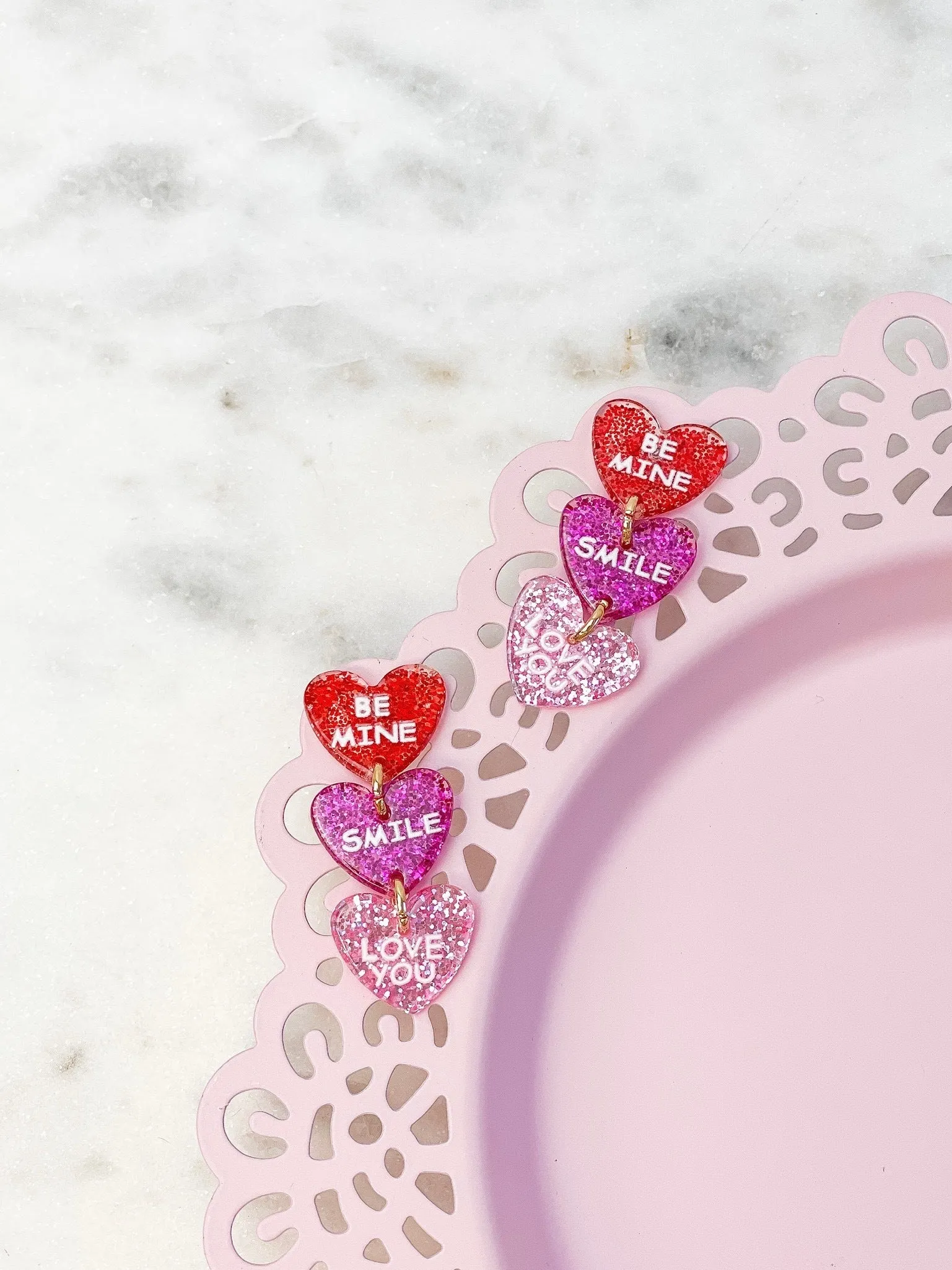 Glitter Conversation Heart Dangle Earrings