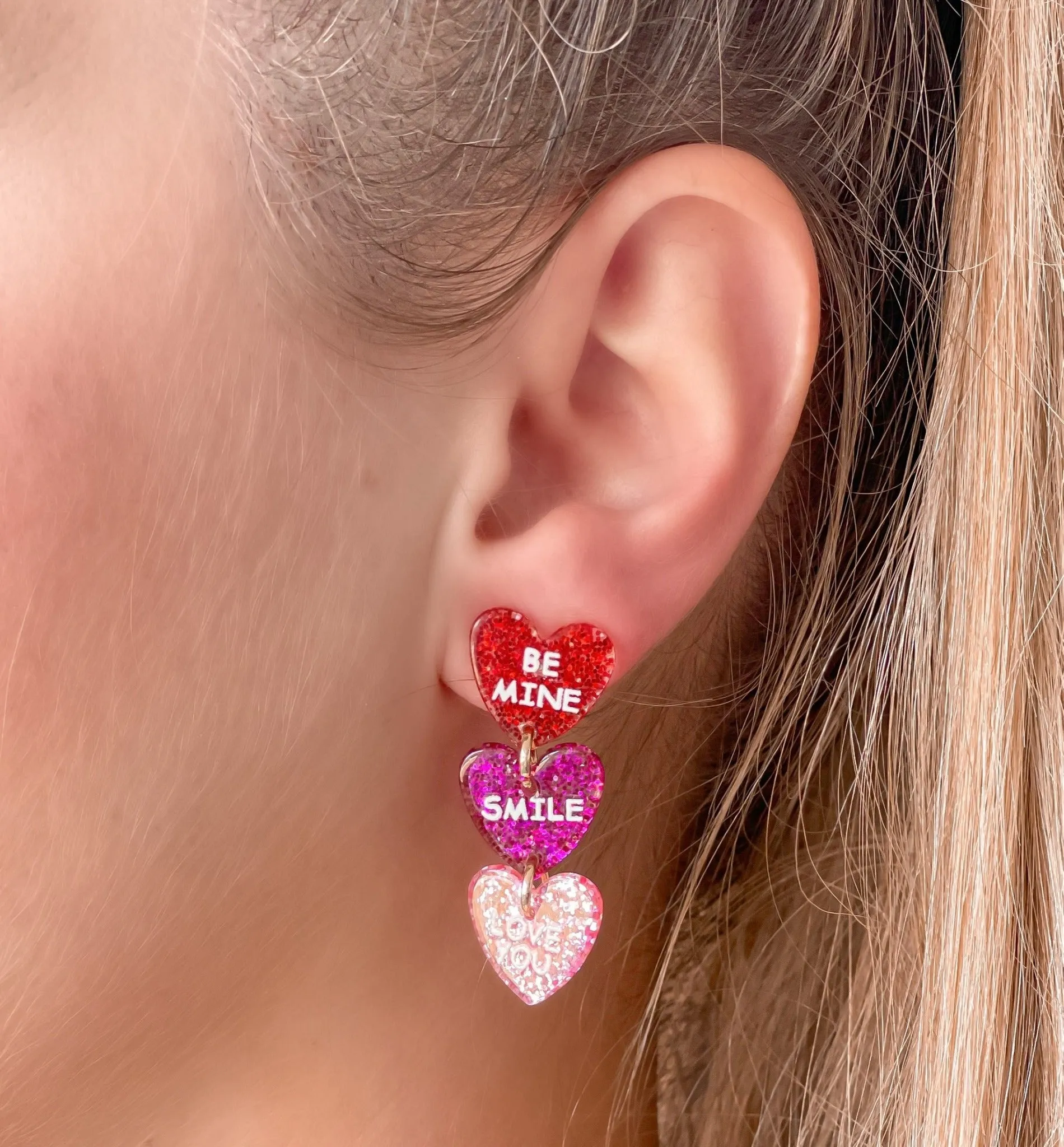 Glitter Conversation Heart Dangle Earrings
