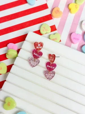 Glitter Conversation Heart Dangle Earrings