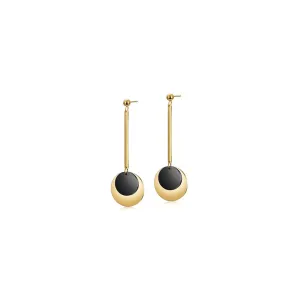 Gold and Black Disc Dangle Earrings - Hypoallergenic and Non-Tarnishing