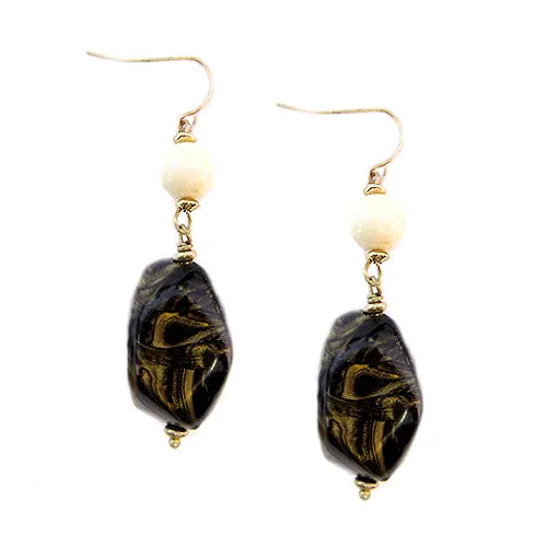 GOLD BROWN BEADED EARRINGS  #SE30335_GLD-OX-BRW (BB16)